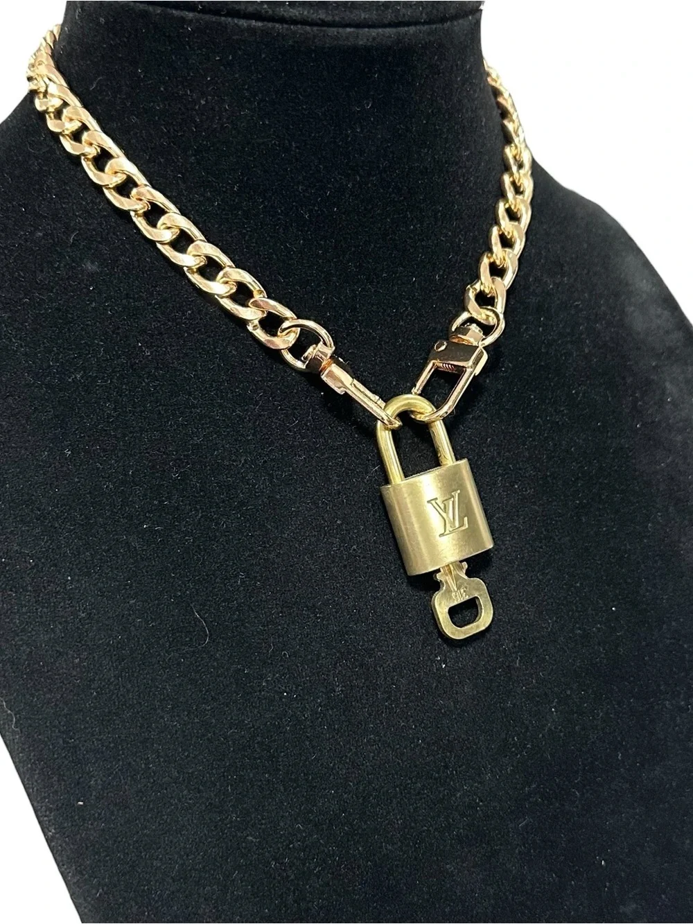 Authentic Louis Vuitton #316 Lock & Key Set on a 18K Gold Plated Chain Necklace